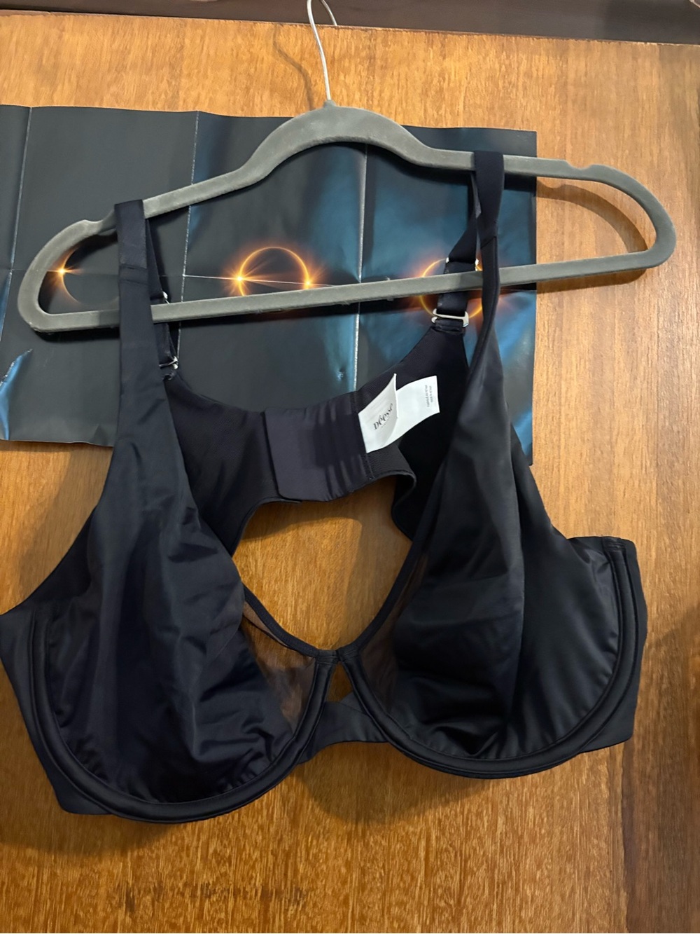 Deesse Lingerie Black Underwire Bra with Mesh Accent